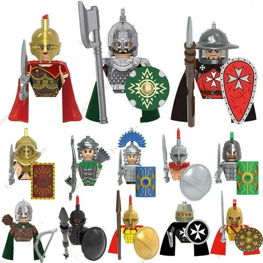 Custom MOC Same as Major Brands! Soldier Minfigure Minifig Medieval Figures Building Blocks Roman Spartan Soldier Bricks Helmet Sword Accessories MOC  Toys