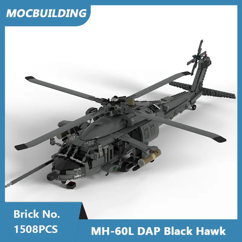 MOC NON LEGO MOC MOC Building Blocks MH-60L DAP Black Hawk Aircraft Model DIY Assembled Bricks Educational Creative Toys  Kids  1508PCS