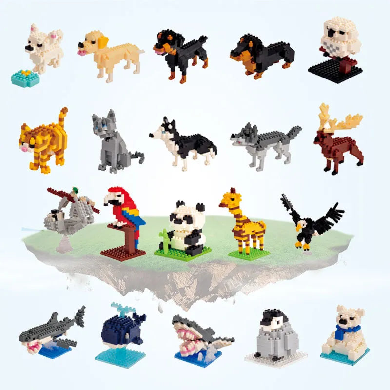 MOC NON LEGO MOC Mini Building Blocks 3D Animal  Diamond Model Micro Bricks Dog Cat Bird Moose Wolf Panda Macaw toys