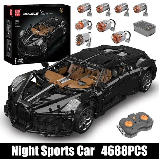 Custom MOC Same as Major Brands! 2023 New Cool Black Super Sports Car MOC 1:8 Bugattied La Voiture Noire Car Motor Power Building Block Model Toy for Adult