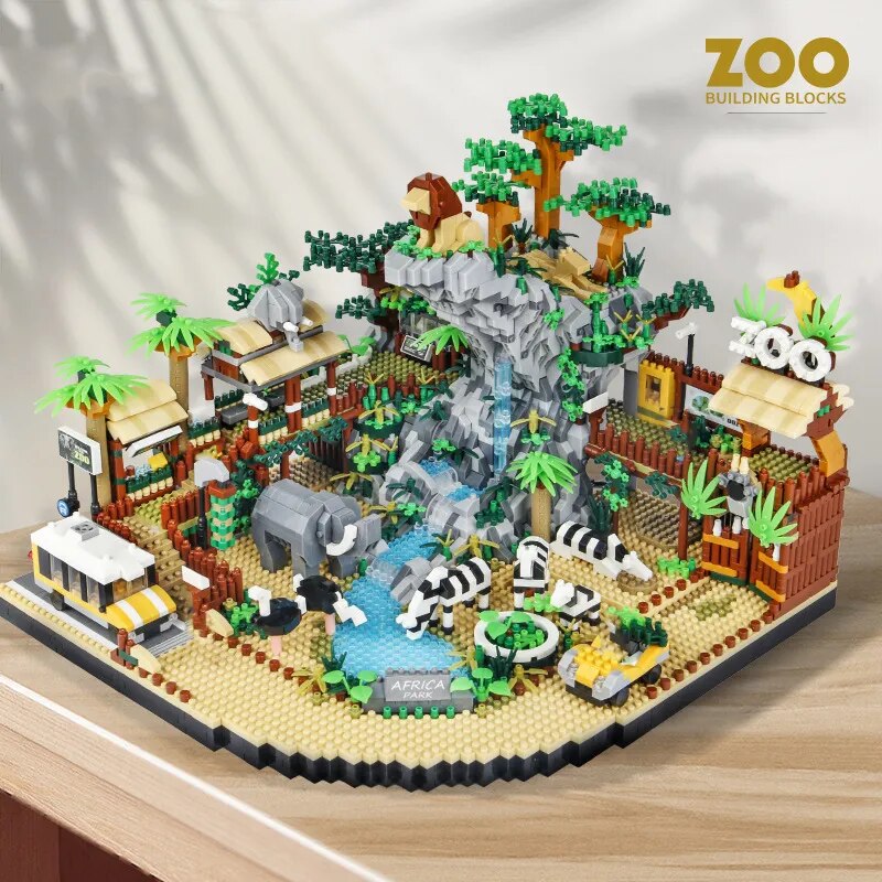 Custom MOC Same as Major Brands! MOC 4800PCS Diamond Bricks City Street View Zoo Architecture Building Blocks Panda Giraffe Elephant Animal Home toys Kids