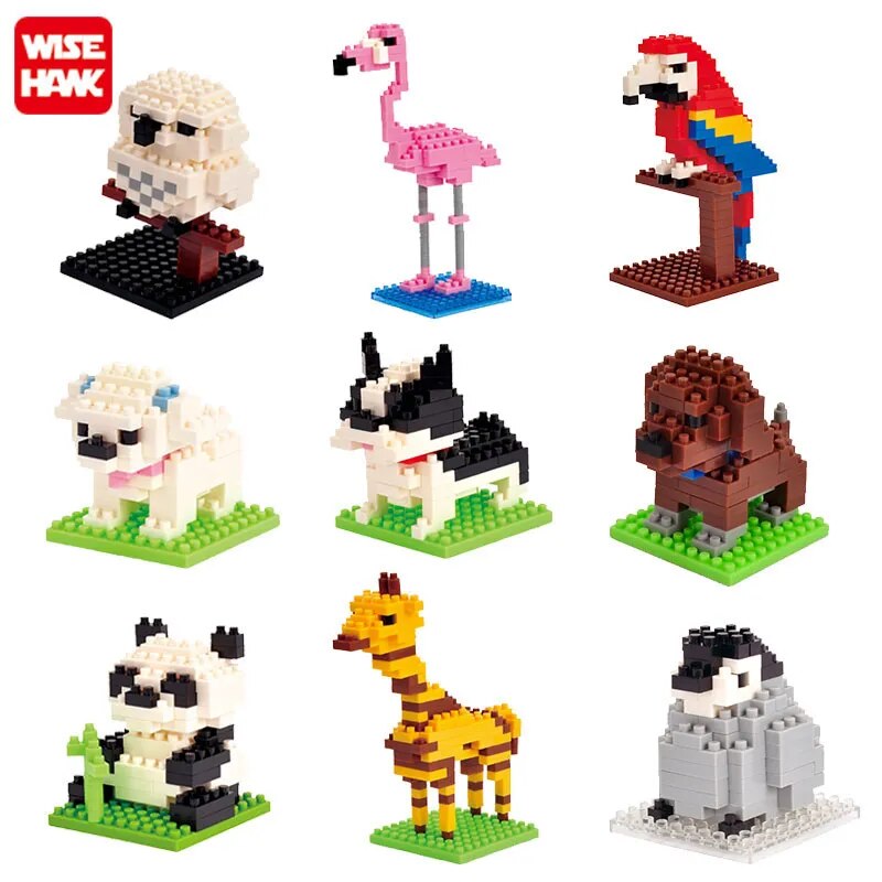 MOC NON LEGO MOC Mini Building Blocks 3D Animal  Diamond Model Micro Bricks Dog Cat Bird Moose Wolf Panda Macaw toys