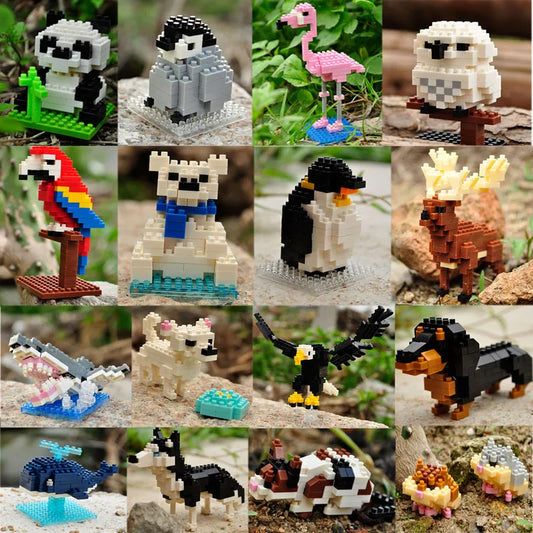 Custom MOC Same as Major Brands! MOC Mini Building Blocks 3D Animal  Diamond Model Micro Bricks Dog Cat Bird Moose Wolf Panda Macaw toys