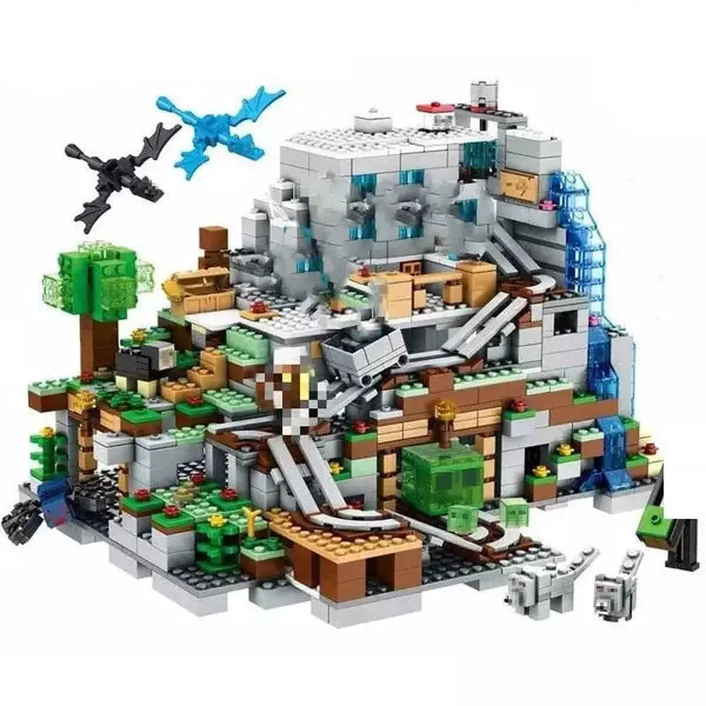 1000Pcs My World Building Block Minecrafted The Mountain Cave With Elevator Waterfall Figures Bricks Education Toy For Kids Gift Jurassic Bricks