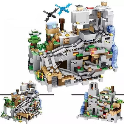 1000Pcs My World Building Block Minecrafted The Mountain Cave With Elevator Waterfall Figures Bricks Education Toy For Kids Gift Jurassic Bricks