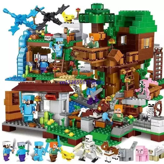 1000pcs my world Mountain cave Village building blocks chicken coop wolf nether hell portal Pig House Toys for christmas Gift Jurassic Bricks