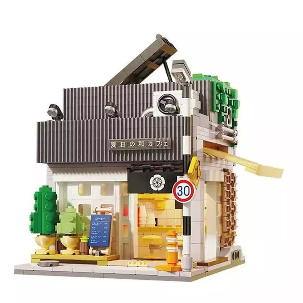 1116 PCS Japanese Style City Street View Architecture Building Blocks Brick Toy Coffee House Model with Light Kids Gift LED Gift Jurassic Bricks