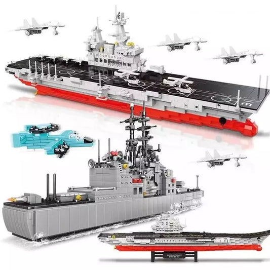 1251 Pcs Military WW2 Battle Ship Building Blocks Boat Aircraft Carrier Figures Bricks Toys For Children Boys Gifts Jurassic Bricks