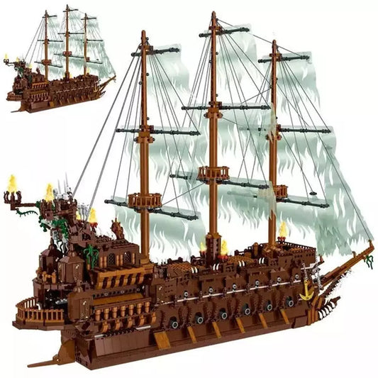3658 Pcs Netherlands Oversized Pirate Boat Ship Building Blocks MOC Flying Dutchman Ship Model Bricks Toys for Kids Gift K&B Brick Store