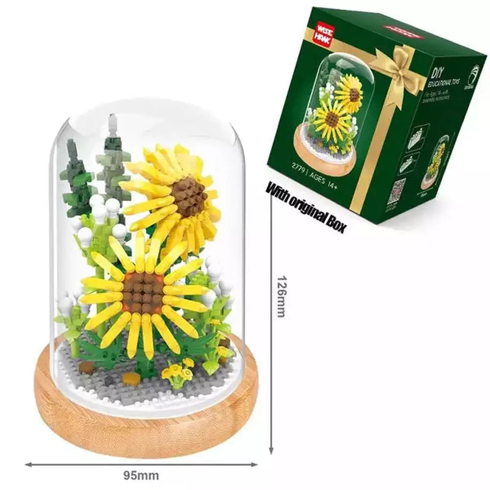 3D Micro Sunflower Flower Bouquet Bonsai Model Building Block MOC Creative Carnation Tulips Plant Potted Bricks Kids Toys Gifts K&B Brick Store