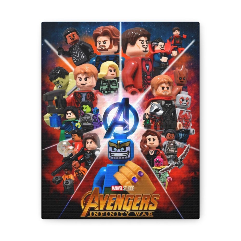 Avengers Infinity Wars v2 LEGO Movie Wall Art Canvas Art With Backing. Jurassic Bricks