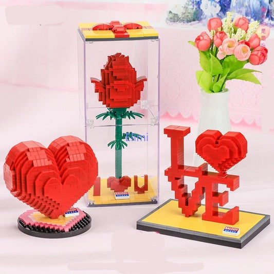 Balody Mini Blocks Red Heart Rose Building Bricks for Lover Wife Gifts Girlfriend Present Valentine Fun Toys Juguetes Princess Jurassic Bricks