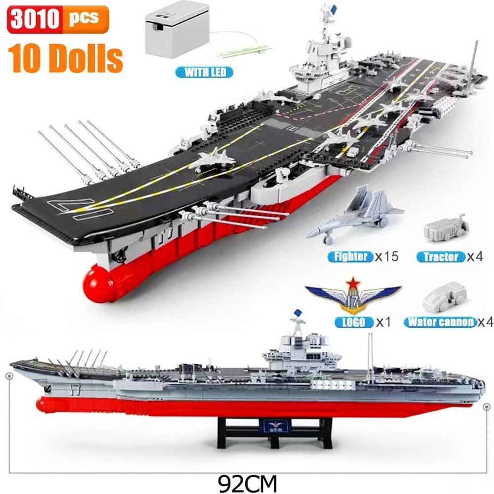 Block Aircraft Carrier With LED Building Blocks Military Battleship Brick Weapon Warship Toys Warcraft Ship Boat Jurassic Bricks