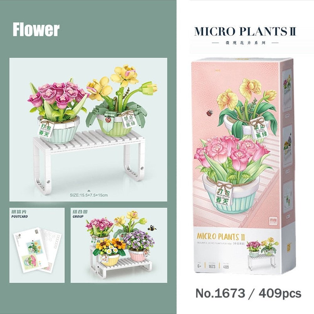 Building Blocks Bouquet 3D Flower Model Children&#39;s DIY Interactive Toys Home Decoration Plant Potted Plants for Kids Toy Gifts K&B Brick Store