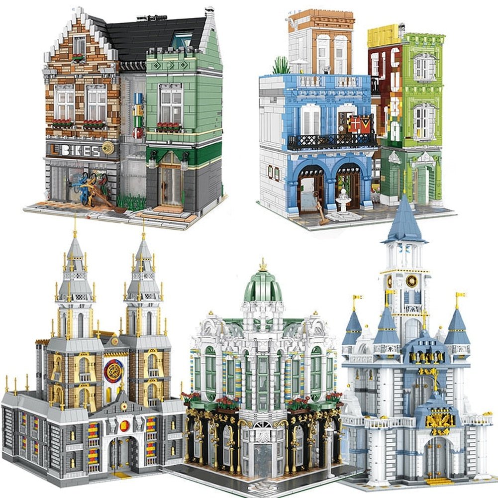 City Street View Creative Square Expert Grand Emporium Model Mini Micro Building Blocks Modular Miniature Moc Kit Toy For Adults Jurassic Bricks