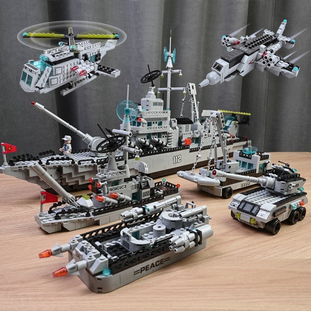 Compatible with Lego Military Warship Battle Cruise Building Blocks Tank Aircraft Model Toy Construction Bricks Toy Gift for Boy Jurassic Bricks