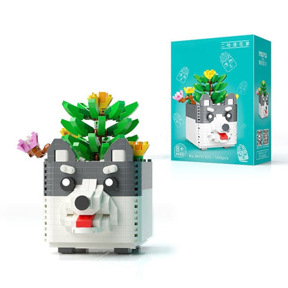 DIY Building Blocks Mini Potted Flowers Cute Ornaments Cartoon Panda Cactus Model Bricks Children&#39;s Educational Toys Boy Gift 