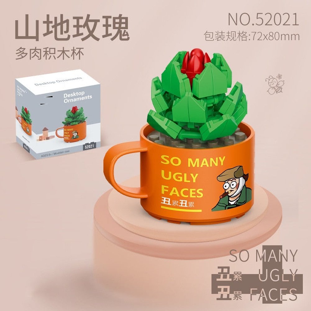 DIY Building Blocks Mini Potted Flowers Cute Ornaments Cartoon Panda Cactus Model Bricks Children&#39;s Educational Toys Boy Gift 