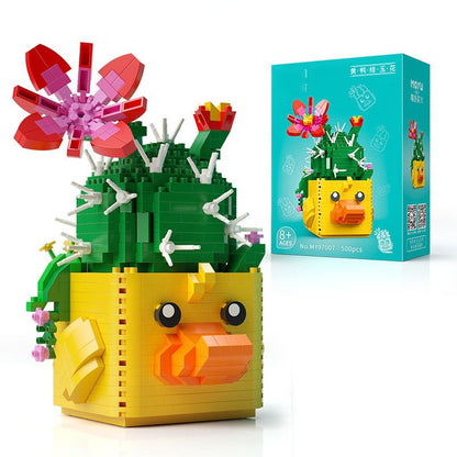 DIY Building Blocks Mini Potted Flowers Cute Ornaments Cartoon Panda Cactus Model Bricks Children&#39;s Educational Toys Boy Gift 