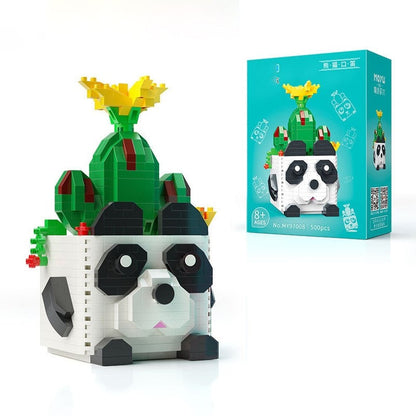 DIY Building Blocks Mini Potted Flowers Cute Ornaments Cartoon Panda Cactus Model Bricks Children&#39;s Educational Toys Boy Gift 