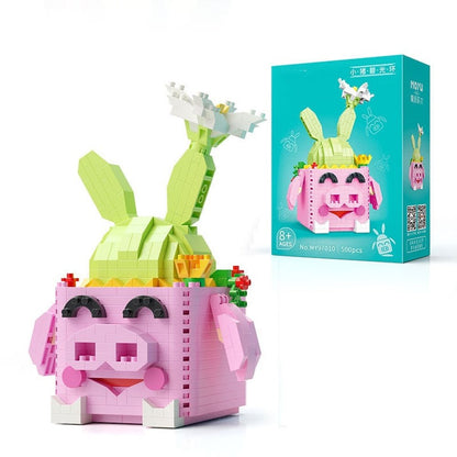 DIY Building Blocks Mini Potted Flowers Cute Ornaments Cartoon Panda Cactus Model Bricks Children&#39;s Educational Toys Boy Gift 