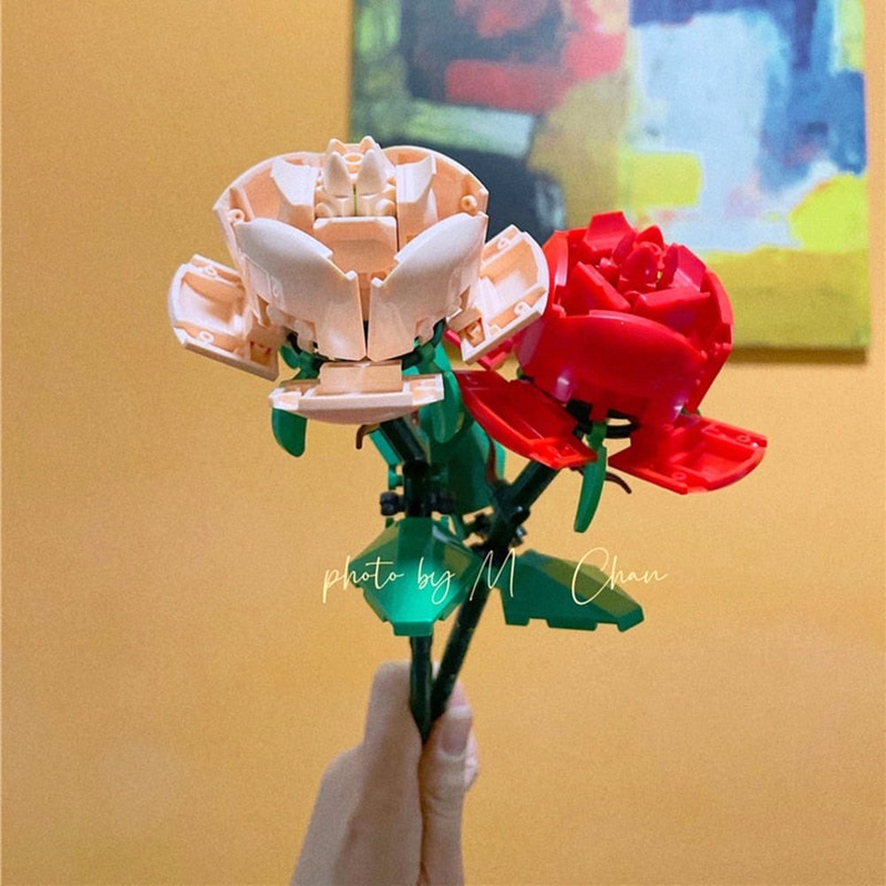 Girls Gift Building Blocks Flowers Pink Roses DIY Flower Pot Model Ornaments Children&#39;s Educational Toys Brick Holiday Gifts Jurassic Bricks