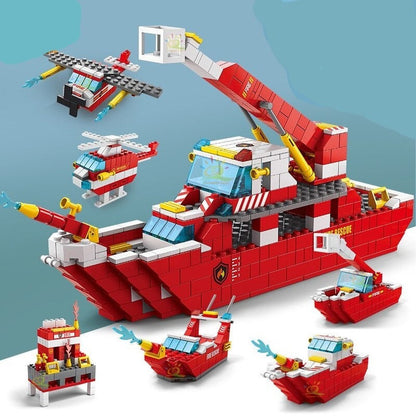 H 1000+pcs City Fire Fighting Car Ship Building Blocks Rescue Station Firefighter Brick Educational Toy for Children Gift Jurassic Bricks