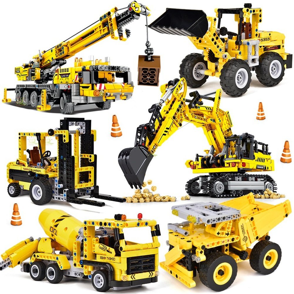 H Engineering Truck Tech Building Block City Construction Toy For Children Boy Adults Excavator Bulldozer Crane Car Brick Jurassic Bricks
