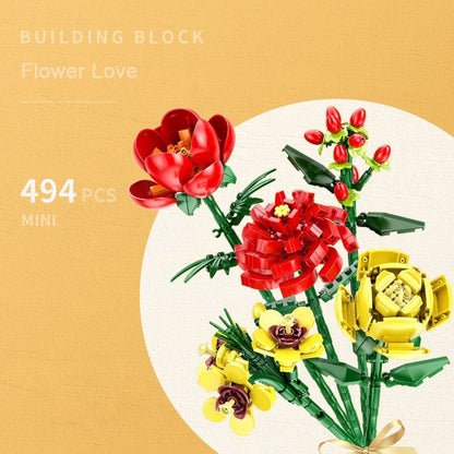 KNEW BUILT Flowers Bouquet Model Toy Mini Build Blocks for Girl Plant Potted Assemble Brick Decoration Holiday Girlfriend Gift Jurassic Bricks
