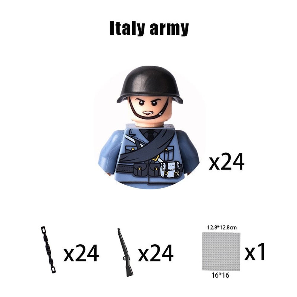 Kids Building Blocks Toy Military Figures Brick Britain US Germany Soviet Italy France Army Soldier Weapon Model Christmas Gifts Jurassic Bricks