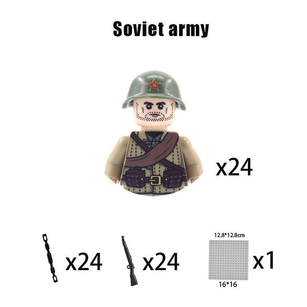 Kids Building Blocks Toy Military Figures Brick Britain US Germany Soviet Italy France Army Soldier Weapon Model Christmas Gifts Jurassic Bricks
