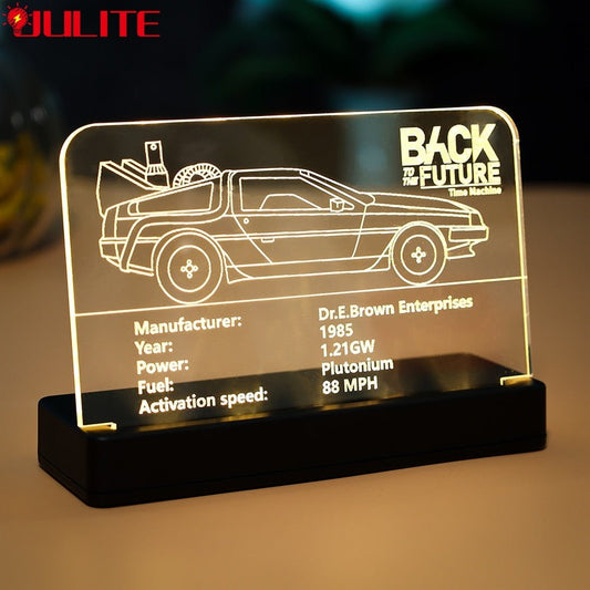LED Light  Acrylic Display Board Sign Plate Nameplate For Back to the Future Time Machine 10300 Building Blocks Bricks Toys Set Jurassic Bricks