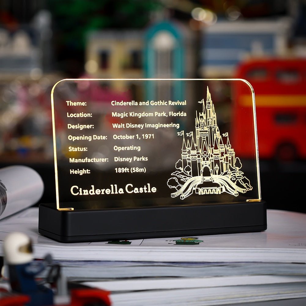 LED Light  Acrylic Display Board Sign Plate Nameplate For Cinderella Princess Castle 71040 Building Blocks Bricks Toys Set Jurassic Bricks