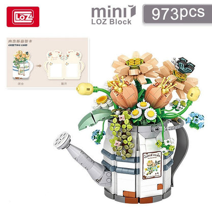 LOZ MINI Flower Watering Can Potted Building Block MOC Creative Plant Bouquet Home Decoration Bricks Toys Kids Gifts 1936 1932 Jurassic Bricks