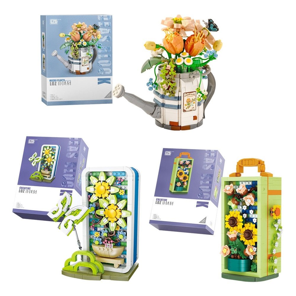 LOZ MINI Flower Watering Can Potted Building Block MOC Creative Plant Bouquet Home Decoration Bricks Toys Kids Gifts 1936 1932 Jurassic Bricks