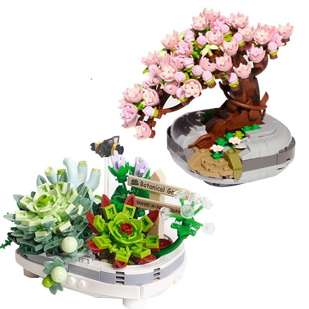 MOC Creative MINI Flower Pot Plant Building Block City Cherry Tree Decoration Bricks DIY Christmas Boys Kids Toys Gifts Jurassic Bricks