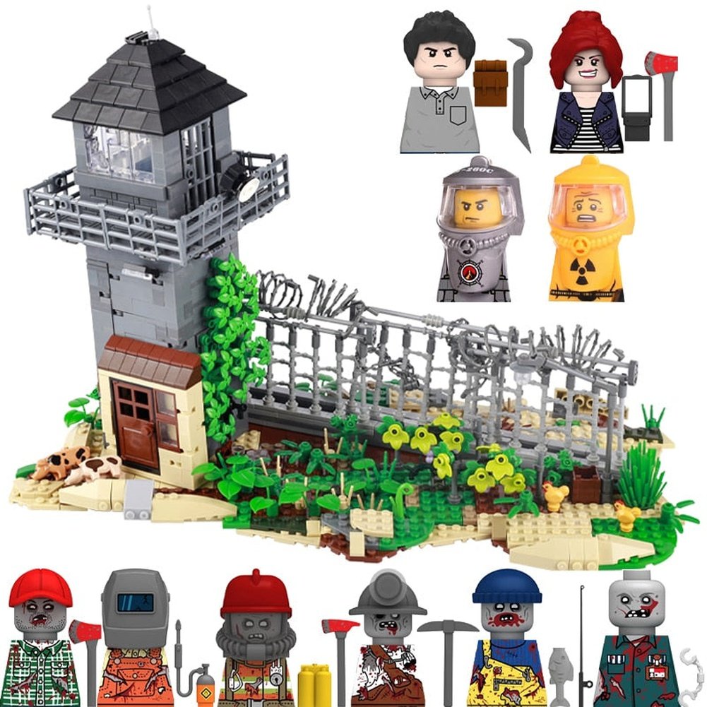 MOC Horror Movie Mini Action Zombie Figures Walking Dead Safe House Building Blocks Post Ruins City Halloween Bricks Toys Gifts Jurassic Bricks