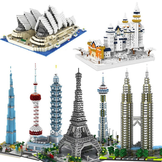 Micro Blocks Taj Mahal ShangHai Architecture Triumphal Arch Pyramid Model Building Kids Toys Big Ben London Paris Eiffel Tower Jurassic Bricks