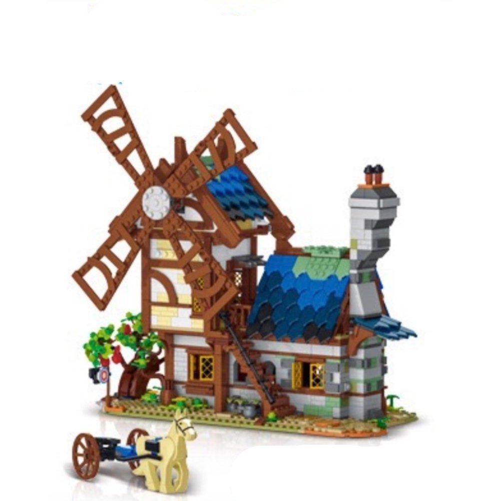 Military Medieval Lion Country Castle Building Block City Gate Knight Siege Bridge Medieval Windmill Bricks Model Set Toys Kids Jurassic Bricks