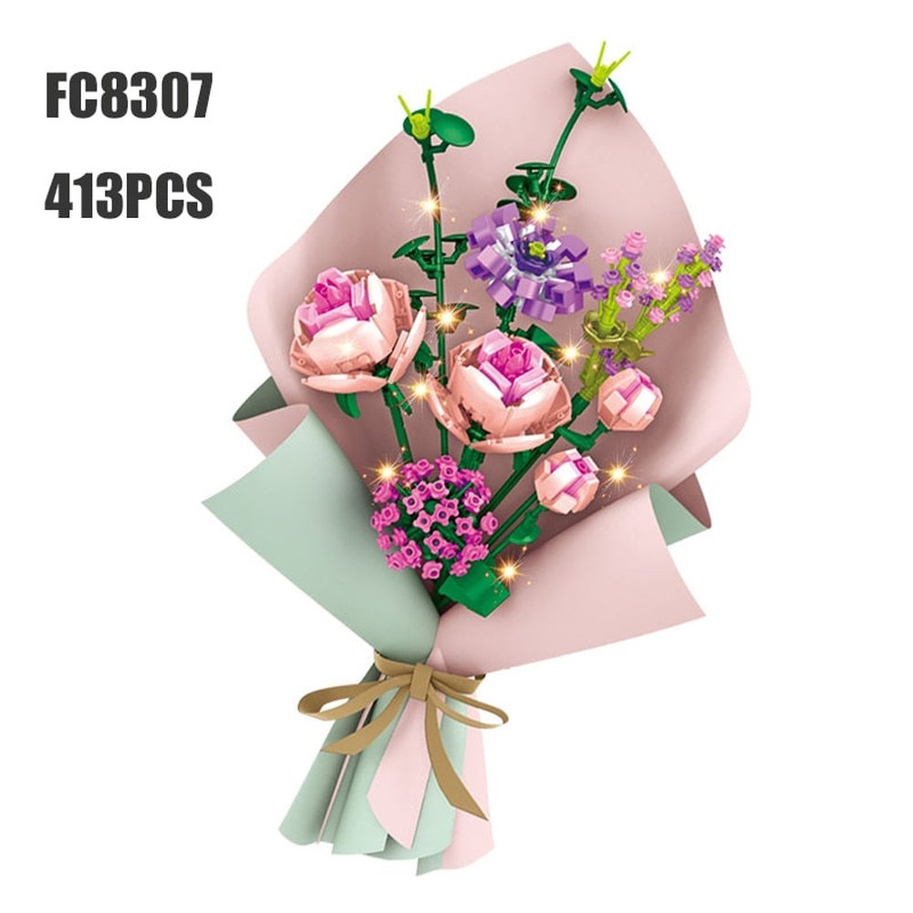 Mini Building Blocks Flower Peach Blossom Peony Flower Plum Bird Potted 3D Model Ornaments Children&#39;s Educational Toys Girl Gift Jurassic Bricks
