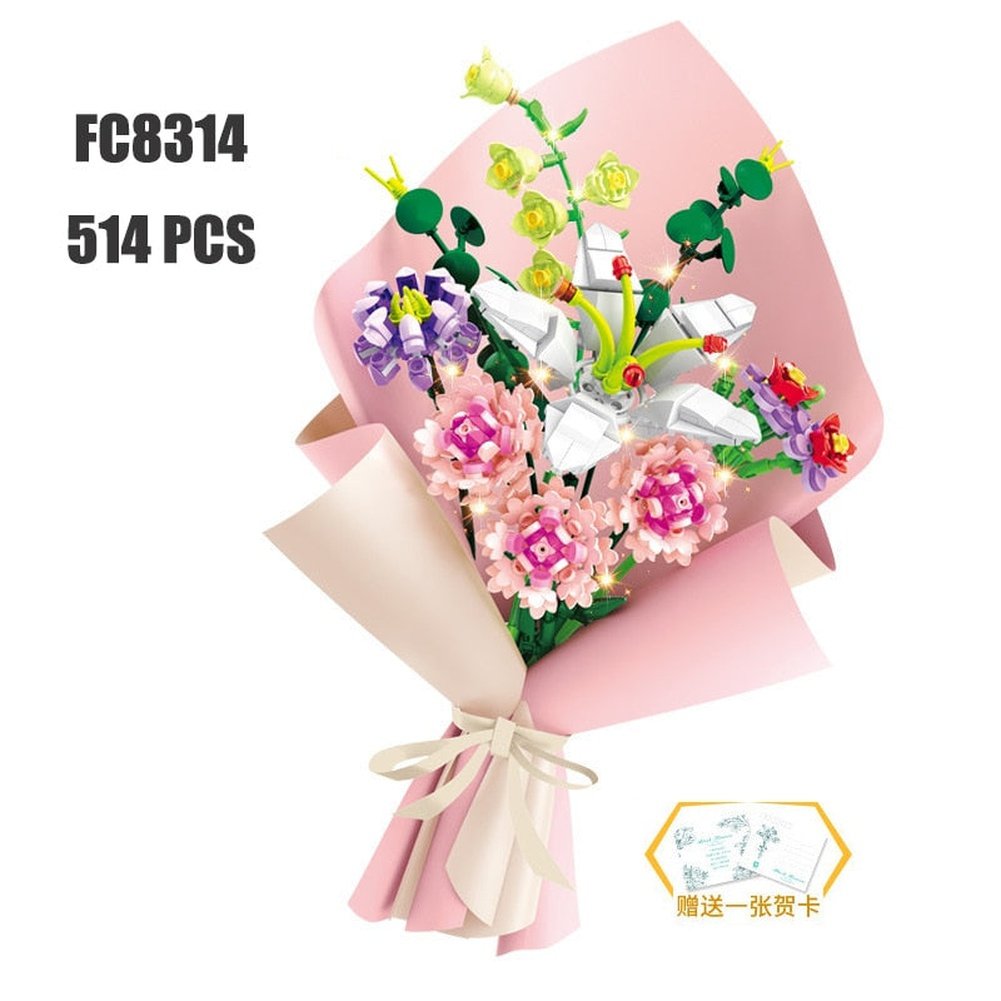 Custom MOC Same as Major Brands! Mini Building Blocks Flower Peach Blossom Peony Flower Plum Bird Potted 3D Model Ornaments &#39;s Educational Toys Girl