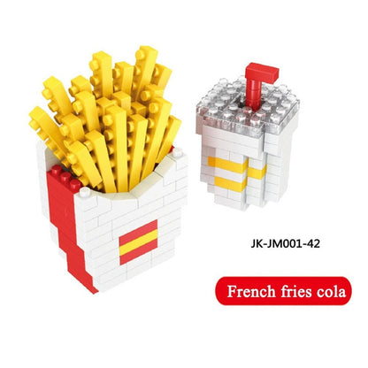 Mini Food Fast Food Fruit 3D Model Building Blocks DIY Wine Burger French Fries Hot Dog Cake Puzzle Assembly Toy Boy Girl Gift Jurassic Bricks