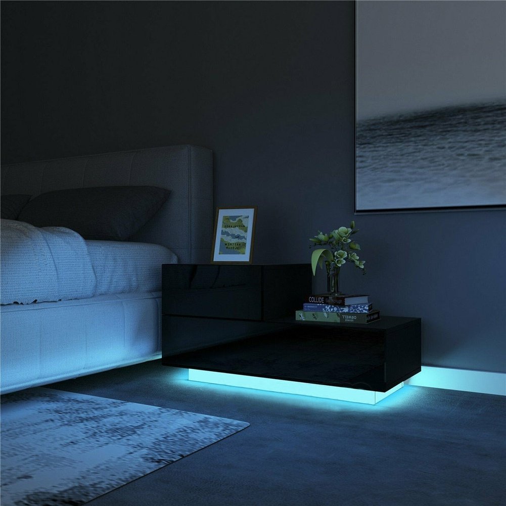 Modern RGB LED Nightstands Bed Side Table Magazine Cabinet Storage Organizer Bedside Table Bedroom Furniture for Night 20 Colors Jurassic Bricks