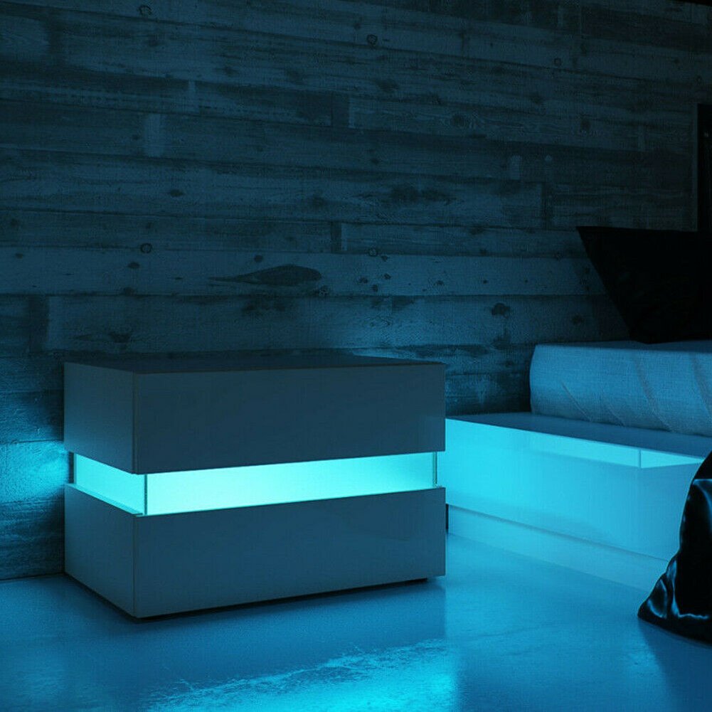 Modern RGB LED Nightstands Bed Side Table Magazine Cabinet Storage Organizer Bedside Table Bedroom Furniture for Night 20 Colors Jurassic Bricks