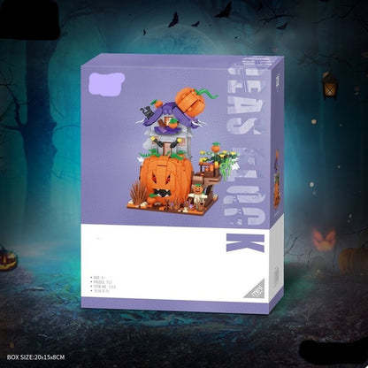 Custom MOC Same as Major Brands! New MINI Halloween Pumpkin Ghost House Building Block Creative Friends Roleplay Party Hut Bricks Toys Halloween Kids