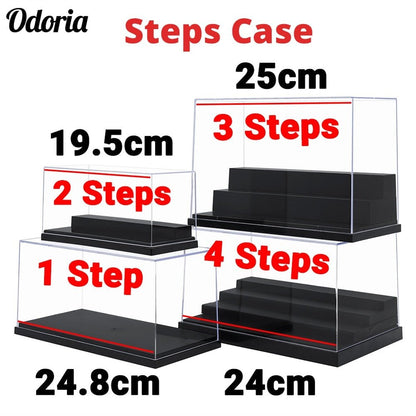 Odoria 1/2/3/4 Steps Acrylic Display Case Large Dustproof Clear Box Cabinet for 1/87 1/35 Action Figures Collectibles Model Jurassic Bricks