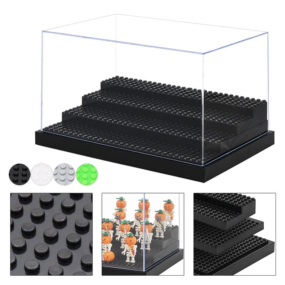 Odoria 3/4 Steps Building Blocks Bricks Acrylic Display Case Dustproof Clear Box Cabinet for Mini Figure City Moc Baseplates Jurassic Bricks