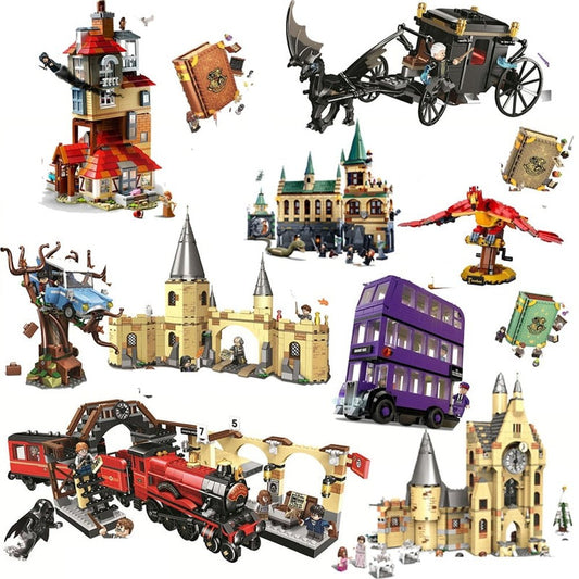 Custom MOC Same as Major Brands! Harry Potter Wizards 35 Different Sets: Chess Knight Bus Great Hall Tower Castle Office Willow Express 4 Privet Drive Burrow Blocks