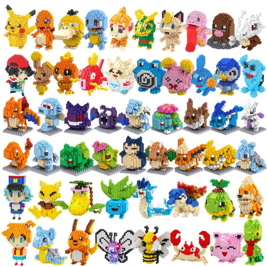 Custom MOC Same as Major Brands! Multiple Styles Pokemon Miniature Assembled Building Blocks Educational Toy Pikachu Charizard Eevee Mewtwo Action Model Doll Toy