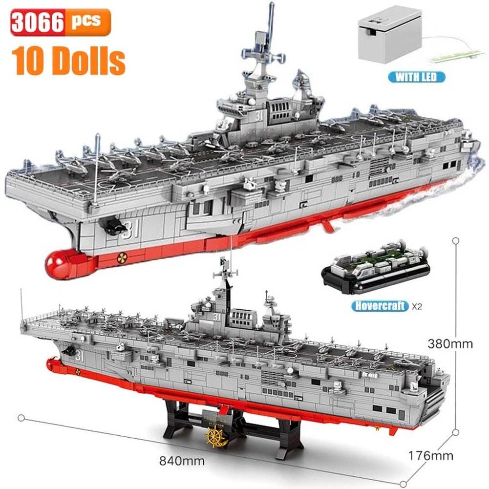 Custom Moc Same As Major Brands! Aircraft Carrier with LED Building Blocks Soldier Battleship Brick Weapon Warship Toys Warcraft Ship Boat Hainan Ship
